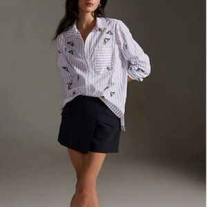 Anthropologie Maeve embroidered slim button down